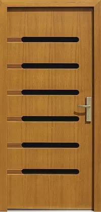 Drzwi zewnętrzne nowoczesne do domu wzór 494,1 w kolorze złoty dąb.