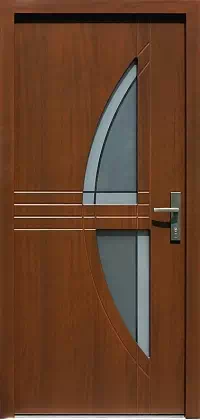 Drzwi zewnętrzne nowoczesne do domu wzór 495,1+ds1 w kolorze orzech.