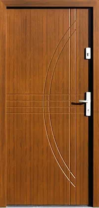 Drzwi zewnętrzne nowoczesne do domu wzór 495,2 w kolorze teak.