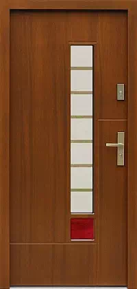 Drzwi zewnętrzne nowoczesne do domu wzór 498,11+ds1 w kolorze mahoń.