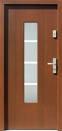Drzwi zewnętrzne nowoczesne do domu wzór 499,12+ds13 w kolorze teak.