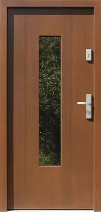 Drzwi zewnętrzne nowoczesne do domu wzór 499,12 w kolorze teak.