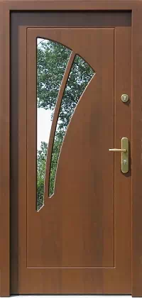 Drzwi zewnętrzne nowoczesne do domu wzór 570S3 w kolorze teak.