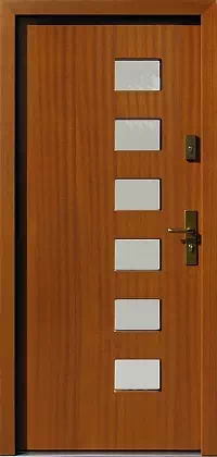 Drzwi zewnętrzne nowoczesne do domu wzór 601,4 w kolorze teak.