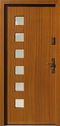 Drzwi zewnętrzne nowoczesne do domu wzór 601,6 w kolorze teak.