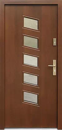 Drzwi zewnętrzne nowoczesne do domu wzór 605,6 w kolorze orzech.