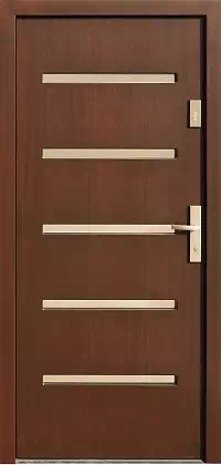 Drzwi zewnętrzne nowoczesne do domu wzór 611,5 w kolorze orzech.
