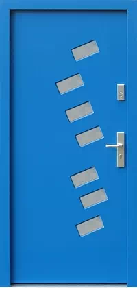 Drzwi zewnętrzne nowoczesne do domu wzór 612,3 w kolorze niebieskie.