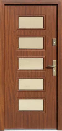 Drzwi zewnętrzne nowoczesne do domu 621,1 w kolorze teak.