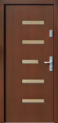 Drzwi zewnętrzne nowoczesne do domu wzór 633 w kolorze orzech.