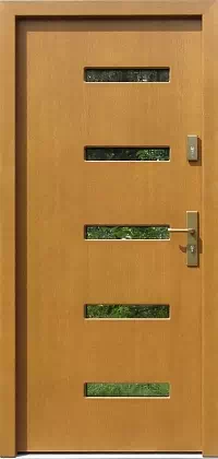 Drzwi zewnętrzne nowoczesne do domu wzór 633,2 w kolorze jasny dąb.