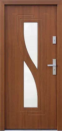 Drzwi zewnętrzne nowoczesne do domu wzór 634 w kolorze orzech.
