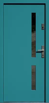 Drzwi zewnętrzne nowoczesne do domu wzór 684,3 w kolorze niebieskie.