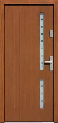 Drzwi zewnętrzne nowoczesne do domu wzór 684,5+ds1 w kolorze orzech.